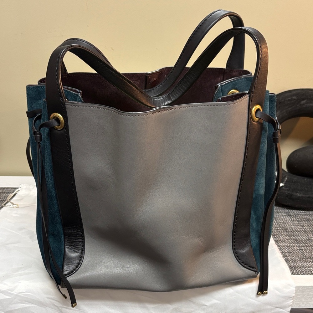 Coach Gray and Teal Leather Tote